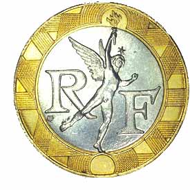 Génie de la bastille eproduit sur une face d'une pièce de 10 francs