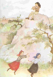 Dans l'air pur de la montagne, François aimait jouer de la flûte ou chanter, pendant que Lucie et Jacinthe dansaient joyeusement, ou courraient, sautaient dans les champs.