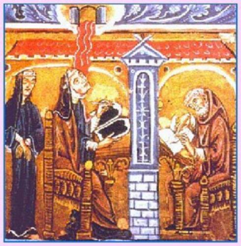 Hildegarde de Bingen assistée d\'un moine copiste et d\'une soeur.jpg